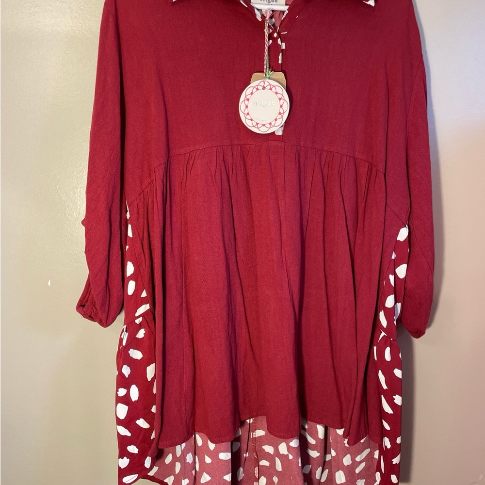 Umgee Red Dress with White Accents